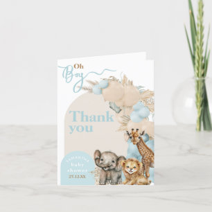 Safari animal Boho Oh Boy Baby Shower Letterpress Thank You Card