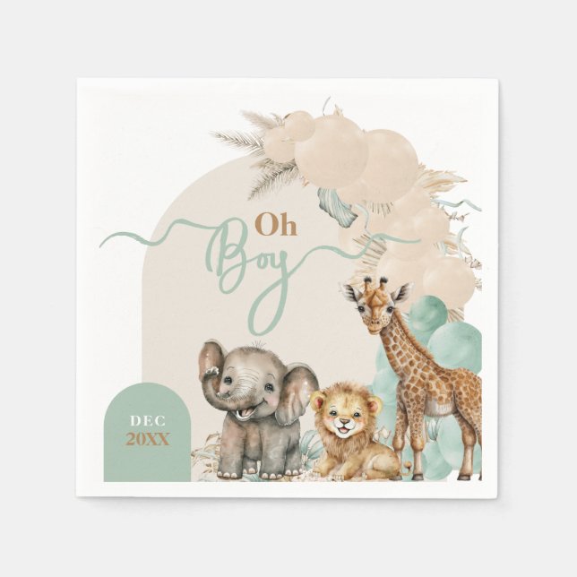 Safari animal Boho Oh Boy Baby Shower  Napkins (Front)