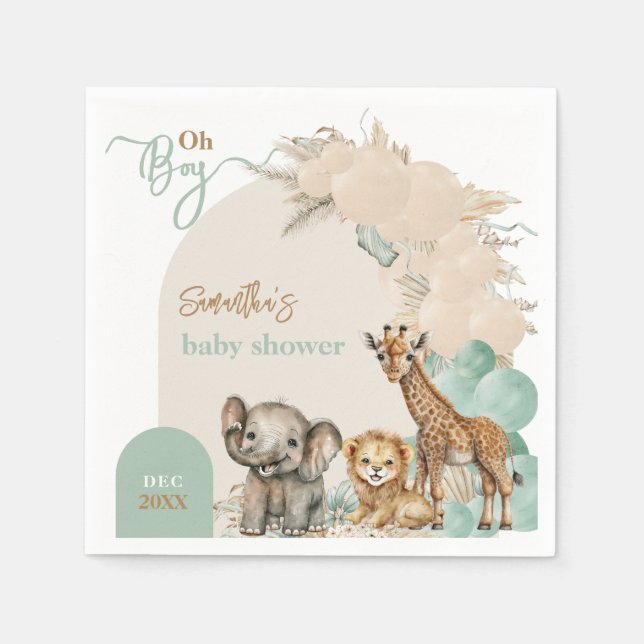 Safari animal Boho Oh Boy Baby Shower  Napkins (Front)