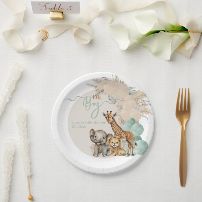 Safari animal Boho Oh Boy Baby Shower  Paper Plates (Wedding)