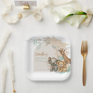 Safari animal Boho Oh Boy Baby Shower Paper Plates