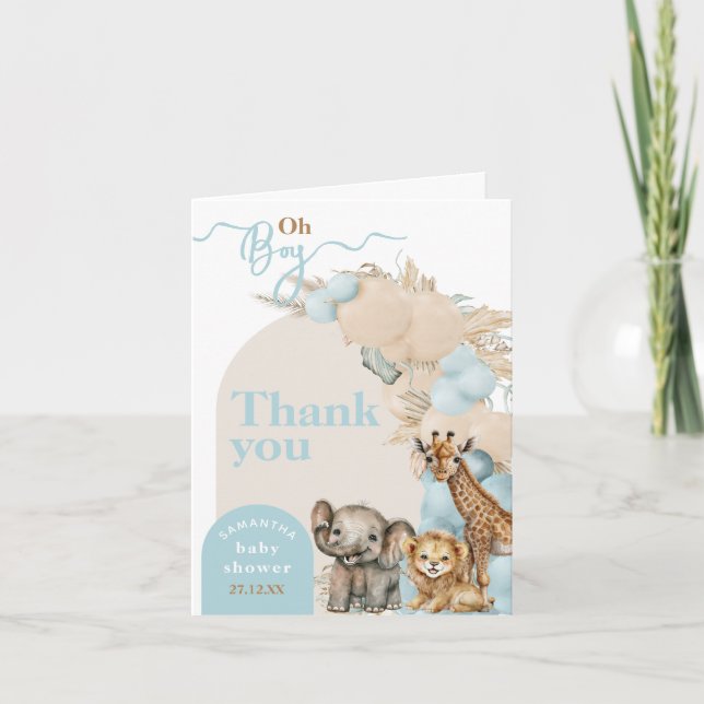 Safari animal Boho Oh Boy Baby Shower Thank You Card (Front)