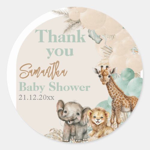 Safari animal Boho Oh Boy Baby Shower thanks Classic Round Sticker