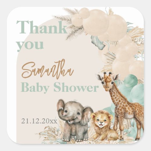 Safari animal Boho Oh Boy Baby Shower thanks Square Sticker