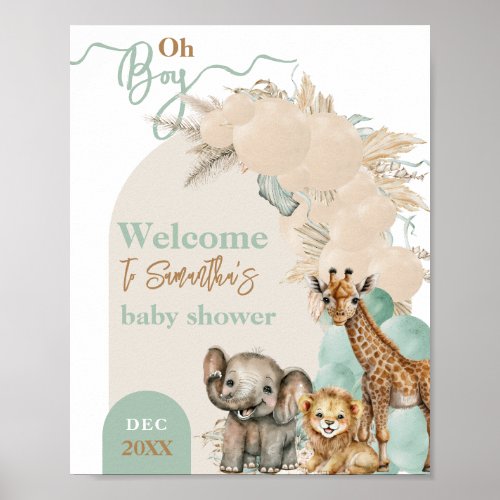 Safari animal Boho Oh Boy Baby Shower Welcome Poster