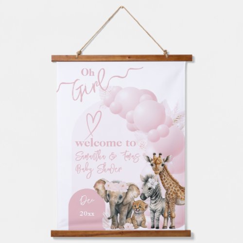 Safari animal Boho Oh Girl Baby Shower Welcome Hanging Tapestry