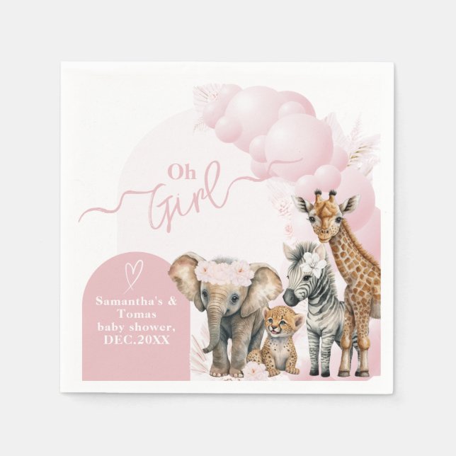 Safari animal Boho Oh Girl Baby Shower Welcome Napkins (Front)
