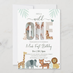 Safari Animal Boy 1st Birthday Invitation