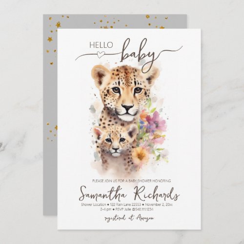 Safari Animal Cheetah Floral Mom Baby Shower Invitation