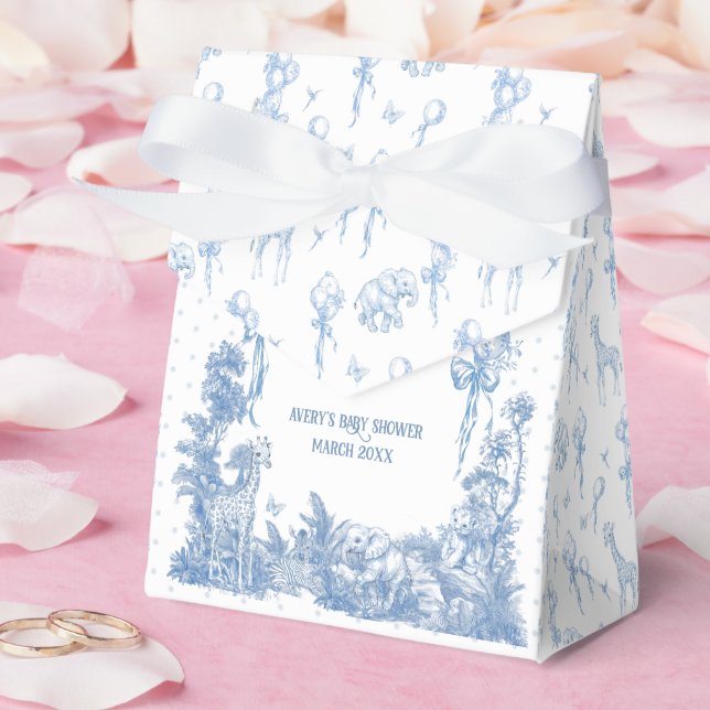 Safari Animal Dusty Blue Toile Baby Boy Shower Favor Boxes (Wedding)