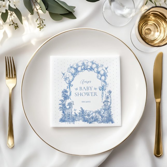Safari Animal Dusty Blue Toile Baby Boy Shower Napkins (Creator Uploaded)