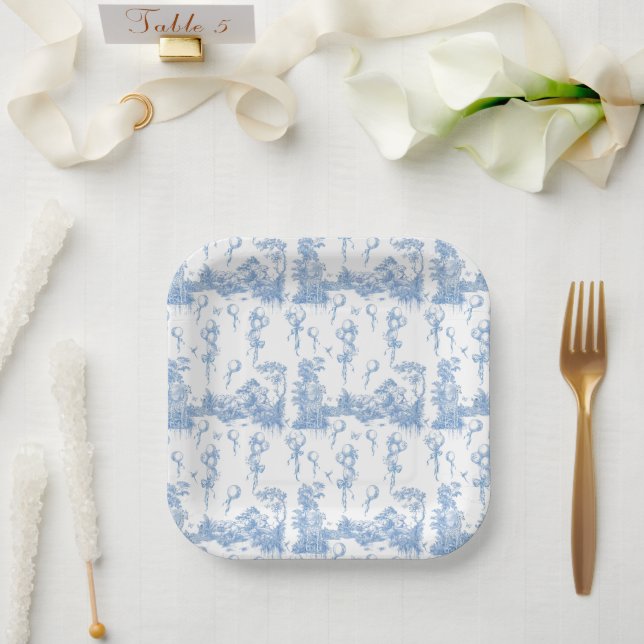Safari Animal Dusty Blue Toile Baby Boy Shower Paper Plates (Wedding)