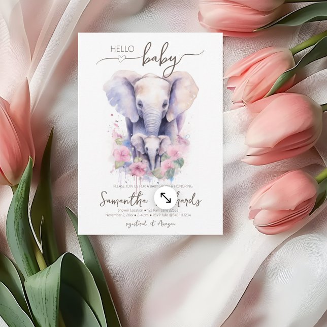 Safari Animal Elephant Floral Mom Baby Shower Invitation (Safari Animal Elephant Floral Mom Baby Shower Invitation)