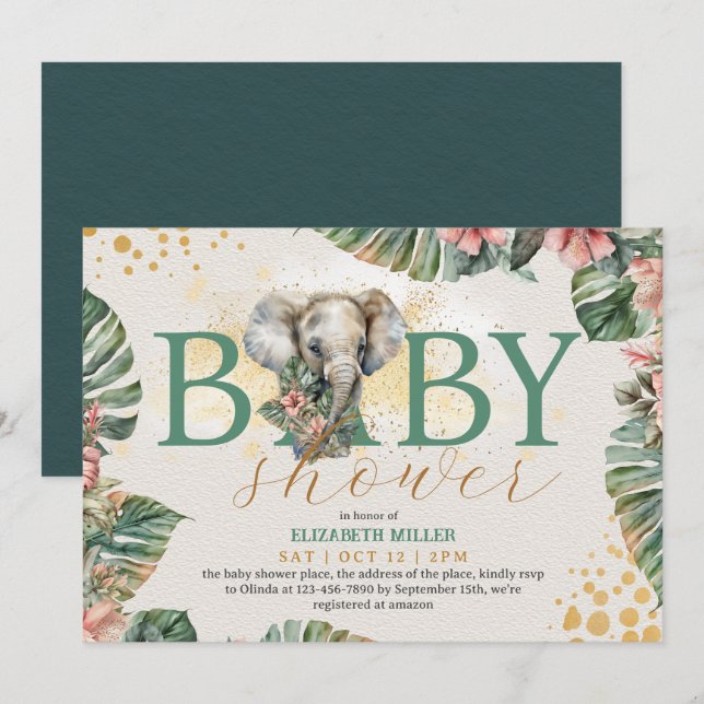 Safari Animal Elephant Rustic Cute Baby Boy Shower Invitation (Front/Back)