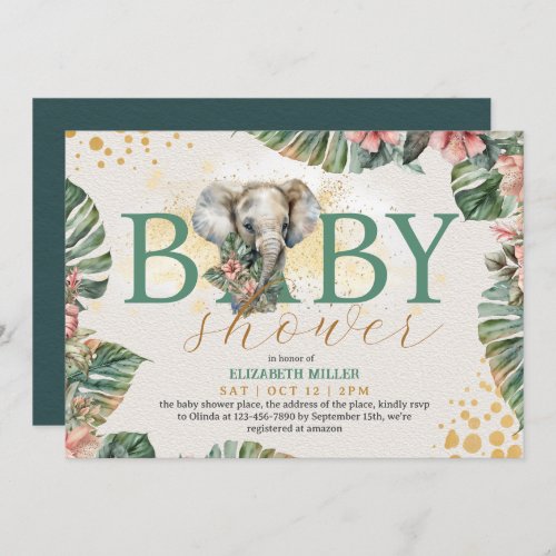 Safari Animal Elephant Rustic Cute Baby Boy Shower Invitation