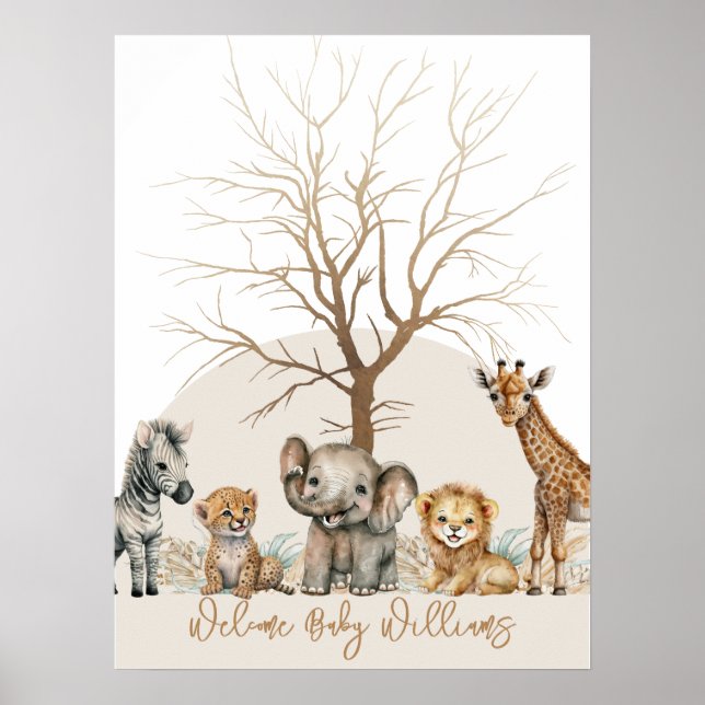 Safari animal fingerprint guest book baby shower (Front)