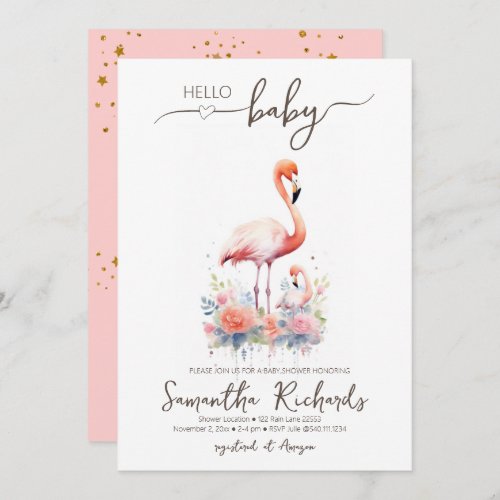 Safari Animal Flamingo Floral Mom Baby Shower Invitation