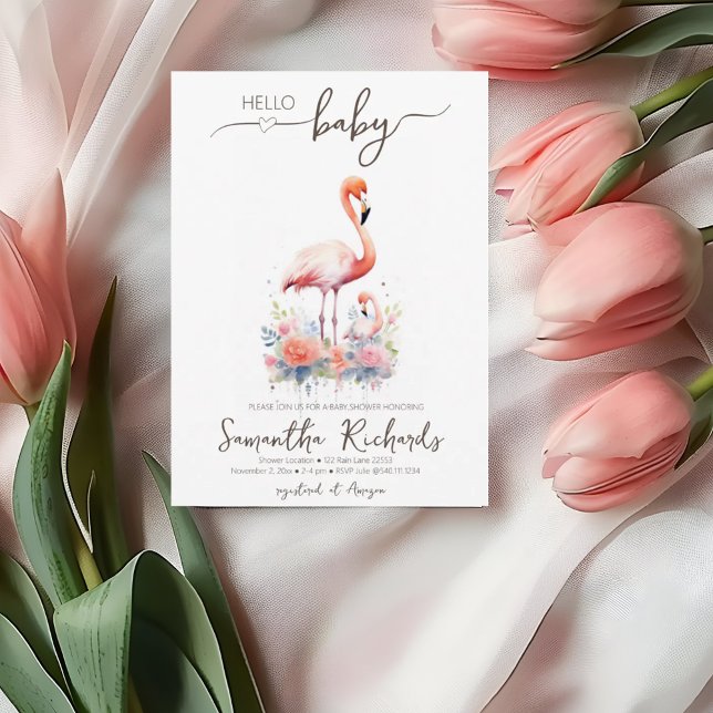Safari Animal Flamingo Floral Mom Baby Shower Invitation (Safari Animal Flamingo Floral Mom Baby Shower Invitation)