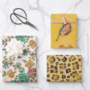 Safari Animal Floral Butterflys Print Wrapping Paper Sheets