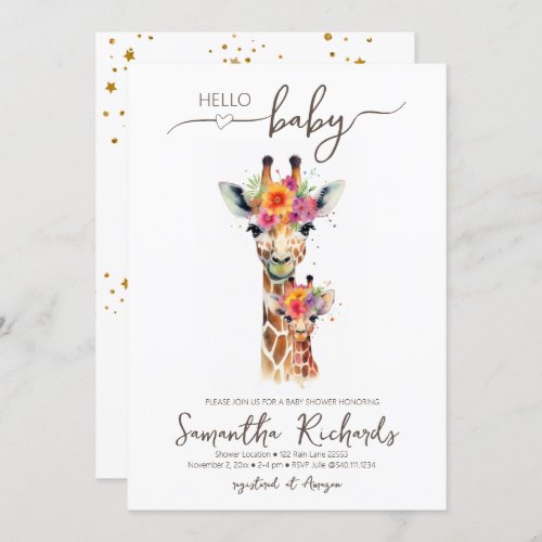 Safari Animal Floral Giraffe Mom Baby Shower Invitation