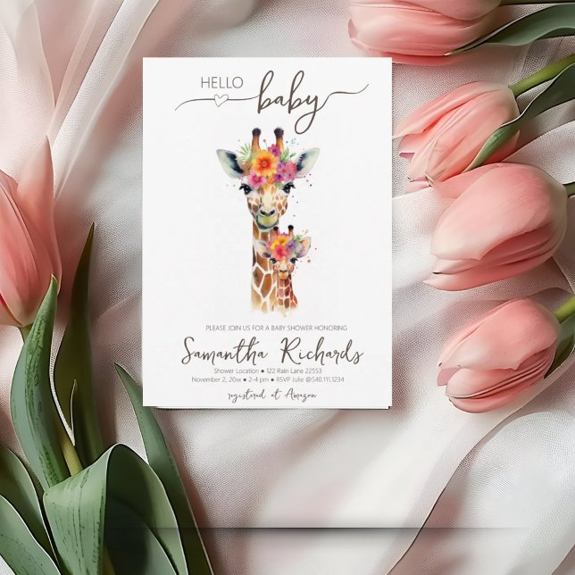 Safari Animal Floral Giraffe Mom Baby Shower Invitation (Safari Animal Floral Giraffe Mom Baby Shower Invitation)