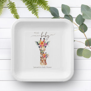 Safari Animal Floral Giraffe Mom Baby Shower Paper Plates
