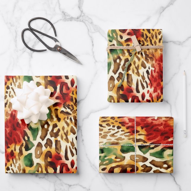 Safari Animal Fur Prints Patterns Colorful Wrapping Paper Sheets (Front)