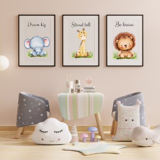 Safari animal Gender neutral Nursery poster print Wall Art Sets