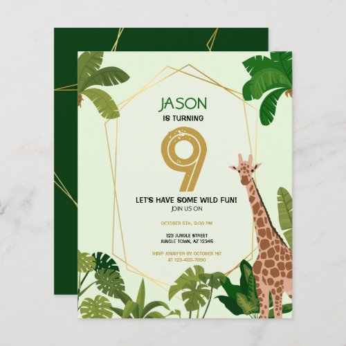  Safari Animal Giraffe Budget Birthday Invitation