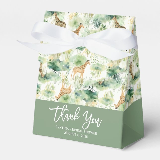 Safari Animal - Giraffe Pattern Sage Green Favor Boxes (Front Side)