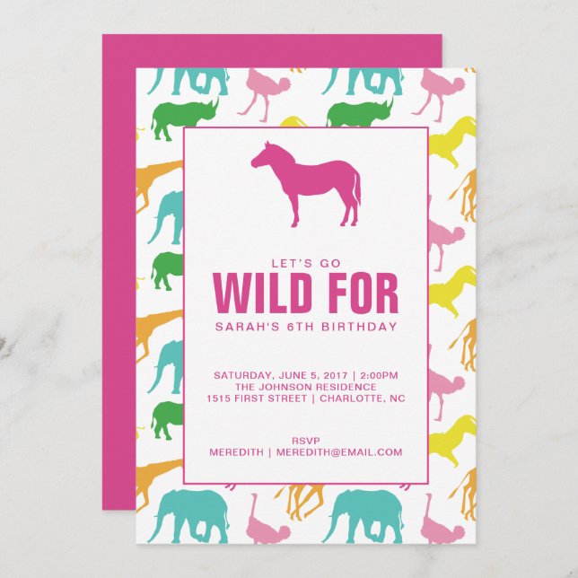 Safari Animal Girl Birthday Party Invitation (Front/Back)