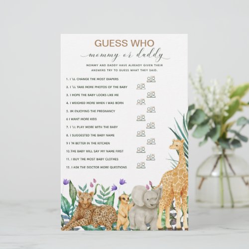 Safari Animal Greenery Baby Shower Guess game