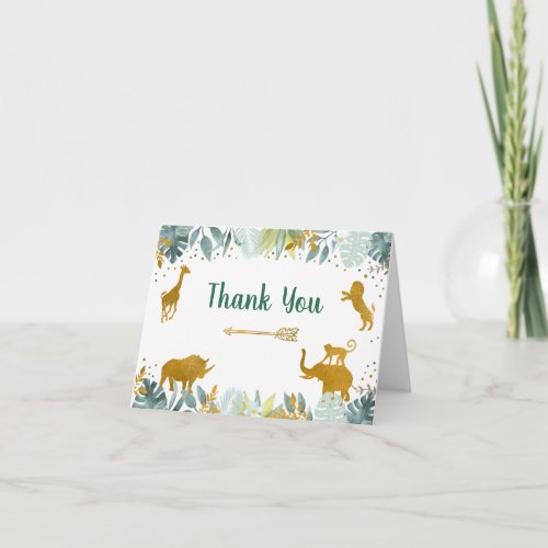 Safari Animal Greenery Gold Birthday Thank You