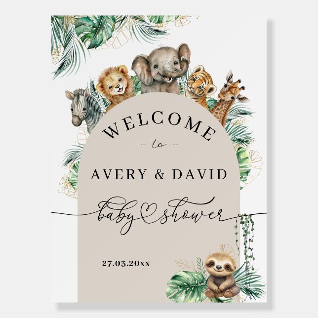 Safari Animal Jungle Baby Shower Welcome Foam Board (Front)