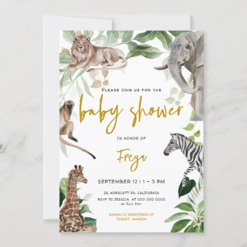 Safari Animal Jungle Gender Neutral Baby Shower  Invitation