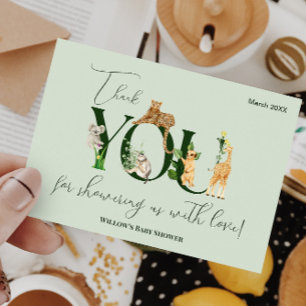Safari Animal Jungle Green boy Baby Shower  Thank You Card