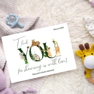Safari Animal Jungle Green boy Baby Shower  Thank You Card