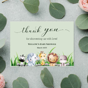 Safari Animal Jungle Green boy Baby Shower Thank You Card