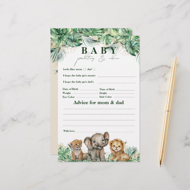 Safari Animal Jungle Green & Gold baby shower game (Front/Back In Situ)