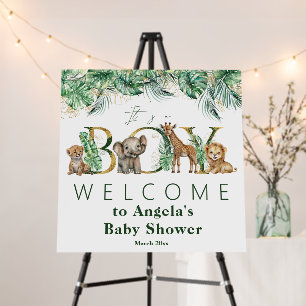 Safari Animal Jungle Green & Gold boy Baby Shower Foam Board