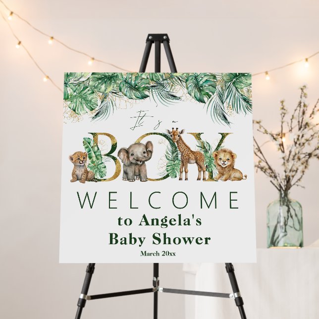 Safari Animal Jungle Green & Gold boy Baby Shower Foam Board (In Situ (Stand))