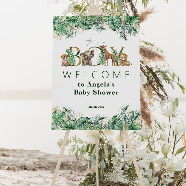 Safari Animal Jungle Green & Gold boy Baby Shower Foam Board (Creator Uploaded)