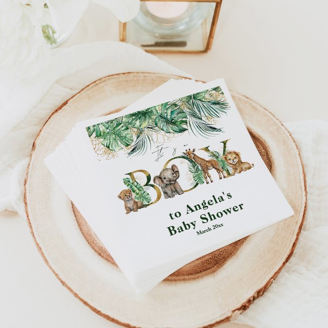 Safari Animal Jungle Green & Gold boy Baby Shower Napkins (Creator Uploaded)