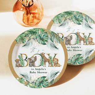 Safari Animal Jungle Green & Gold boy Baby Shower Paper Plates