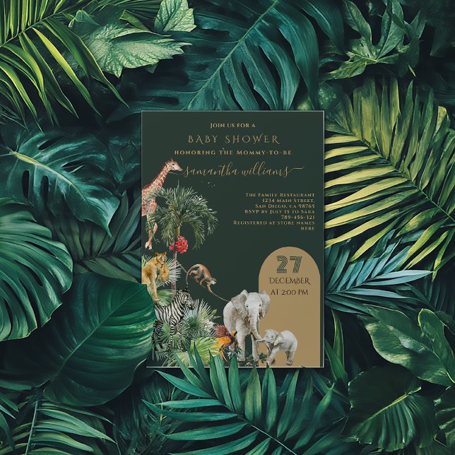 Safari Animal Jungle Greenery Tropical Baby Shower Invitation (Creator Uploaded)