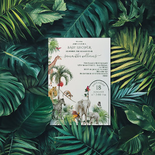 Safari Animal Jungle Greenery Tropical Baby Shower Invitation
