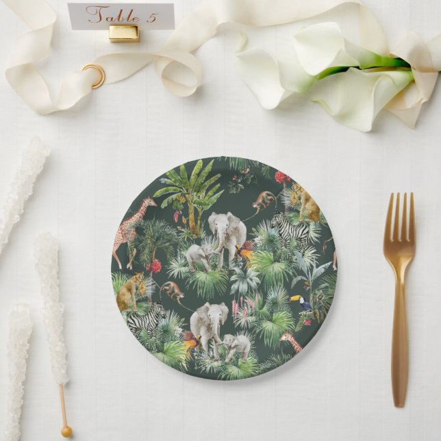 Safari Animal Jungle Greenery Tropical Baby Shower Paper Plates (Wedding)