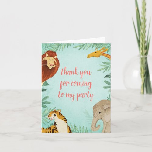 Safari Animal Jungle Kids Birthday Party Photo Thank You Card