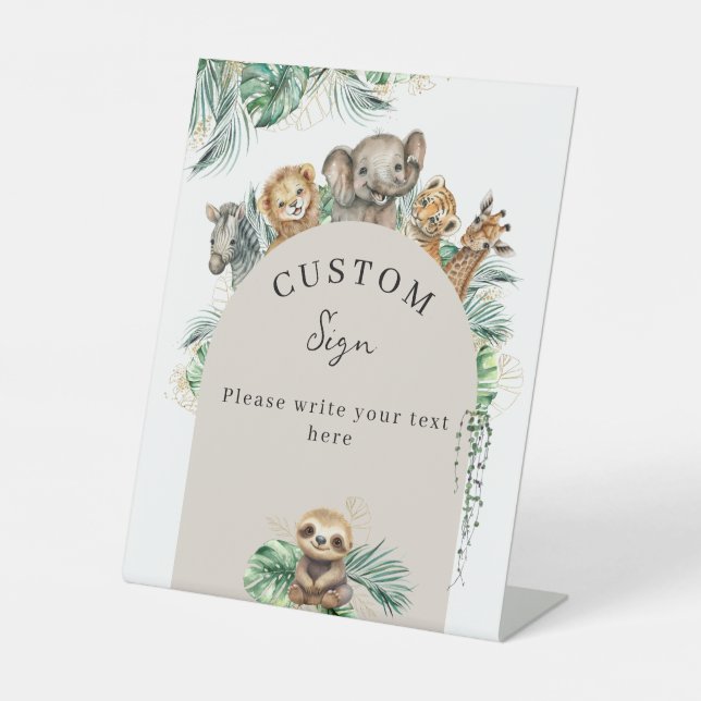 Safari Animal Jungle Modern Baby Shower Custom Pedestal Sign (Front)