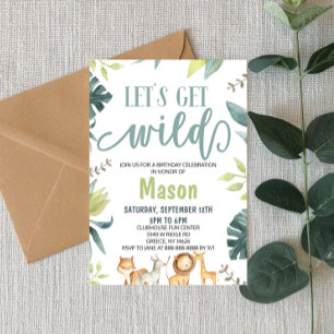 Safari Animal Let's Get Wild Jungle Birthday Party Invitation